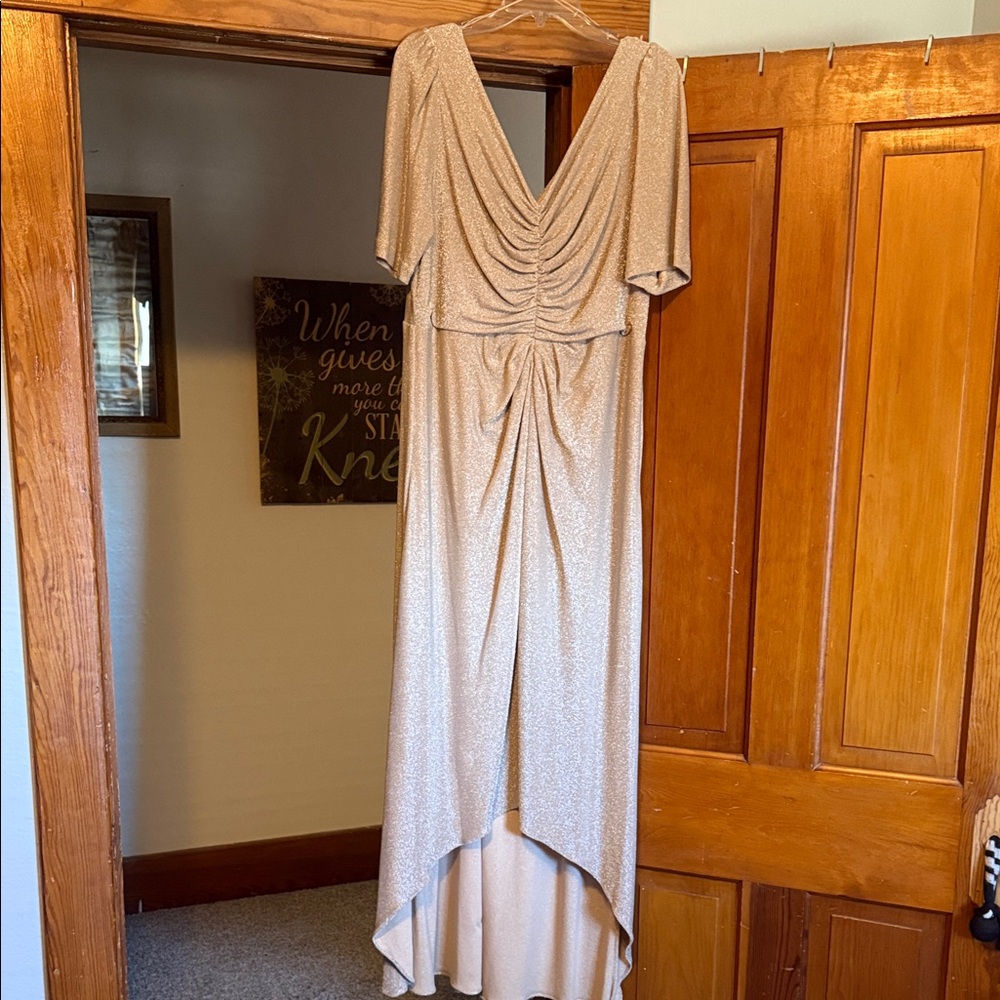 Adrianna Papell Shimmering Gold Ruched Dress